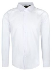 Delikatnie Wyszczuplana Koszula Męska (slim) - Lanier - Ciepła Biel. Koszule męskie Lanier, m, bez wzorów, z bawełny, eleganckie, bez kołnierzyka, bez ramiączek. Za 159.00 zł.