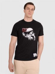 4F T-shirt regular z nadrukiem siatkarskim męski - czarny S. Czarne koszulki sportowe męskie 4F, l, bez wzorów, z bawełny, bez ramiączek, do siatkówki. Za 69.99 zł.