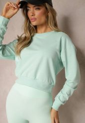 Miętowa Bluza z Bawełną ze Ściągaczami przy Rękawach i w Pasie Alberia. Zielone bluzy damskie Renee, l, bez wzorów, z bawełny, bez ramiączek, bez kaptura. Za 24.99 zł.
