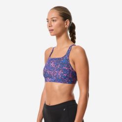 Góra stroju pływackiego damska Nabaiji Kamyleon Tach. Niebieskie stroje kąpielowe damskie Decathlon, s, bez wzorów, z materiału. Za 69.99 zł.