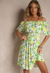 Zielona Sukienka Typu Hiszpanka z Bawełną ze Wzorem Cytrusów Aprona. Zielone sukienki damskie Renee, na co dzień, na lato, l, bez wzorów, z bawełny, eleganckie, bez kołnierzyka, bez ramiączek, midi. Za 49.99 zł.