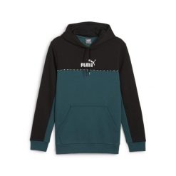 Męska bluza z kapturem Essentials Block Tape PUMA Cold Green. Zielone bluzy męskie Puma, m, bez wzorów, sportowe, bez ramiączek, z kapturem. Za 212.55 zł.