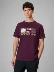 4F T-shirt regular z nadrukiem męski - fioletowy XL. Fioletowe t-shirty męskie 4F, m, bez wzorów, z bawełny, bez kołnierzyka, bez ramiączek. Za 79.99 zł.