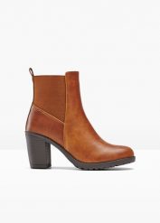 Botki. Brązowe botki damskie bonprix, bez wzorów, bez obcasa, bez zapięcia. Za 189.99 zł.