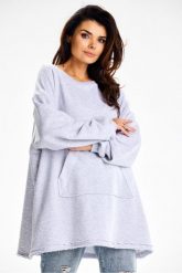 Bluza damska oversize długa z kieszenią kangurka szara. Szare bluzy damskie Infinite You, l, bez wzorów, z bawełny, bez ramiączek, bez kaptura. Za 269.00 zł.