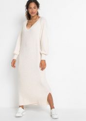 Sukienka dzianinowa oversize. Zielone sukienki damskie bonprix, bez wzorów, z dzianiny, bez kołnierzyka, bez ramiączek, maxi, oversize. Za 139.99 zł.