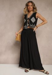 Czarne Spodnie z Wiskozą o Szerokim Kroju High Waist Orrana. Czarne spodnie materiałowe damskie Renee, bez wzorów, z jeansu, eleganckie, z podwyższonym stanem. Za 49.99 zł.