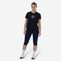 Legginsy do siatkówki damskie. Niebieskie legginsy damskie ALLSIX, bez wzorów, z bawełny. Za 19.99 zł.