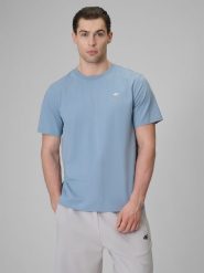 4F T-shirt regular gładki męski - niebieski L. Niebieskie t-shirty męskie 4F, l, bez wzorów, z bawełny, bez kołnierzyka, bez ramiączek. Za 59.99 zł.