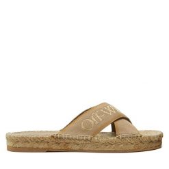 Klapki Off-White. Brązowe klapki damskie OFF-WHITE, bez wzorów, bez obcasa, bez zapięcia. Za 619.99 zł.