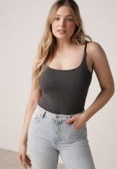Szary Wiskozowy Top z Podwójnymi Ramiączkami Hendrea. Szare topy damskie Born2be, m, bez wzorów, z jeansu, eleganckie, bez kołnierzyka, bez ramiączek. Za 59.99 zł.