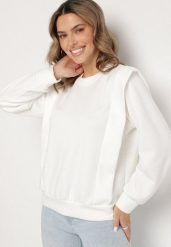 Biała Bluza z Wiskozą z Podkreśloną Linią Ramion Alithra. Białe bluzy damskie Born2be, z aplikacjami, z jeansu, casualowe, bez ramiączek, bez kaptura. Za 79.99 zł.