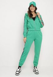 Zielony Komplet Dresowy Zdobiony Kolorowym Lampasem Spodnie i Bluza z Kapturem Neviantha. Zielone bluzy damskie Born2be, l, z aplikacjami, z dresówki, sportowe, bez ramiączek, z kapturem. Za 109.99 zł.