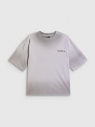 4F T-shirt loose z nadrukiem damski - szary XS. Szare t-shirty damskie 4F, xs, bez wzorów, z bawełny, klasyczne, bez kołnierzyka, bez ramiączek. Za 79.99 zł.