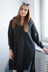 Bluza ocieplana z rozcięciami na bokach grafitowa. Szare bluzy damskie KESI, l, bez wzorów, z bawełny, bez ramiączek, bez kaptura. Za 284.37 zł.