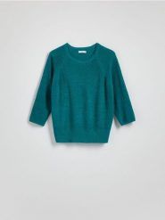 Gładki sweter - morski. Zielone swetry nierozpinane damskie Reserved, l, bez wzorów, z dzianiny, bez kołnierzyka, bez ramiączek. W wyprzedaży za 39.99 zł.