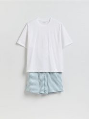 Piżama z bawełny merceryzowanej - złamana biel. Piżamy męskie Reserved, l, bez wzorów, z bawełny, bez kołnierzyka, bez ramiączek. Za 99.99 zł.