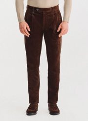 PAKO LORENTE - Brązowe spodnie z zakładkami. Brązowe spodnie materiałowe męskie Pako Lorente, bez wzorów, z bawełny. Za 279.99 zł.