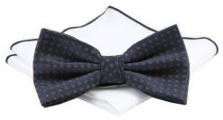 ZESTAW - Mucha z Poszetką Chattier - Granatowa, Brązowe Grochy. Niebieskie krawaty i muchy Chattier, bez wzorów, eleganckie. Za 59.00 zł.