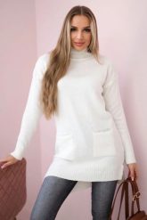 Sweter ze stójką ecru. Swetry nierozpinane damskie KESI, na zimę, l, bez wzorów, z wełny, klasyczne, bez kołnierzyka, plus size, bez ramiączek. Za 178.78 zł.