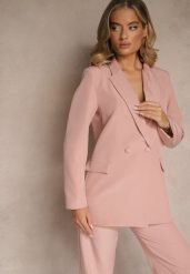 Jasnoróżowa Marynarka Dwurzędowa Tanou. Czerwone marynarki i żakiety damskie Renee, bez wzorów, eleganckie, bez kołnierzyka, bez ramiączek. Za 129.99 zł.