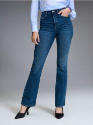 Jeansy Flare - granatowy. Niebieskie jeansy damskie Sinsay, bez wzorów, z denimu. W wyprzedaży za 55.99 zł.