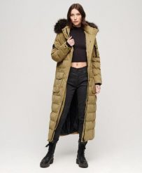 Długi płaszcz z kapturem z futerka sztucznego SUPERDRY. Brązowe płaszcze damskie Superdry, bez wzorów, z bawełny, eleganckie, bez kołnierzyka, z kapturem. Za 776.00 zł.
