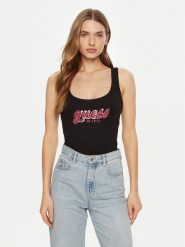 Guess Top W5RP03 KA0H1 Czarny Regular Fit. Czarne topy damskie Guess, xs, z aplikacjami, z bawełny, bez kołnierzyka, bez ramiączek. Za 119.99 zł.