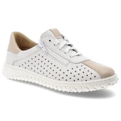 Półbuty damskie Wasak, z perforowaną cholewką na lekkiej elastycznej podeszwie z bocznym zamkiem i subtelnymi wstawkami, białe, 0812. Białe półbuty damskie Wasak, bez wzorów, ze skóry, biznesowe, bez obcasa, bez zapięcia. Za 305.90 zł.