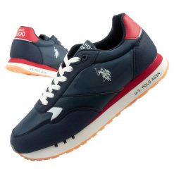 US Polo Assn. Deni Man Męskie trampki. Niebieskie trampki męskie U.S. Polo Assn., bez wzorów, z denimu, biznesowe, bez zapięcia. Za 211.18 zł.