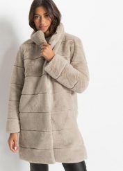 Płaszcz ze sztucznego futra. Szare płaszcze damskie bonprix, bez wzorów, bez kołnierzyka, bez kaptura. Za 299.99 zł.