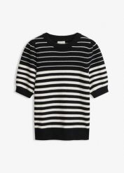 Sweter z rękawami balonowymi. Brązowe swetry nierozpinane damskie bonprix, bez wzorów, bez kołnierzyka, bez ramiączek. Za 109.99 zł.