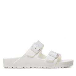 Klapki Birkenstock. Białe klapki damskie Birkenstock, bez wzorów, bez obcasa, bez zapięcia. Za 169.99 zł.