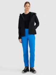 4F Spodnie trekkingowe softshell membrana 10000 damskie - niebieskie M. Niebieskie spodnie sportowe damskie 4F, bez wzorów, z materiału, z podwyższonym stanem, trekkingowe, primaloft. Za 299.99 zł.