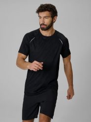 4F Koszulka do biegania szybkoschnąca męska - czarna XL. Czarne t-shirty męskie 4F, m, bez wzorów, z tkaniny, bez kołnierzyka, bez ramiączek. Za 129.99 zł.