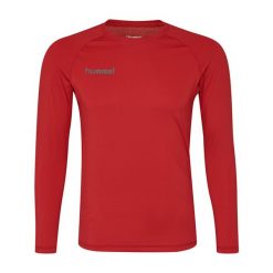 Koszulka termoaktywna z długim rękawem dla dorosłych Hummel First Performance. Czerwone bluzki damskie Hummel, l, bez wzorów, z jersey, sportowe, bez kołnierzyka, bez ramiączek. Za 80.00 zł.