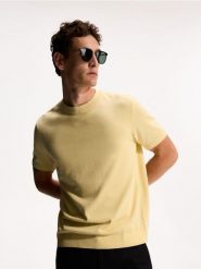 Sweter z krótkim rękawem - jasnożółty. Żółte swetry męskie Reserved, l, bez wzorów, z bawełny, bez kołnierzyka, bez ramiączek. Za 99.99 zł.
