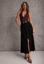 Czarna Rozkloszowana Spódnica z Wiskozy Zdobiona Rozcięciem i Paskiem Urilia. Czarne spódnice damskie Renee, na randkę, l, z aplikacjami, z koronki, eleganckie, maxi, rozkloszowane. Za 129.99 zł.