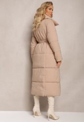 Beżowa Długa Kurtka Pikowana Płaszcz z Paskiem Adellesstta. Brązowe płaszcze damskie Renee, l, z aplikacjami, eleganckie, bez kołnierzyka, bez kaptura. Za 269.99 zł.