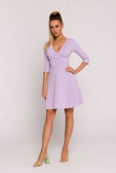 Fioletowa Mini Sukienka z Dekoltem i Zakładkami. Fioletowe sukienki damskie MOE, l, bez wzorów, z bawełny, wizytowe, bez kołnierzyka, bez ramiączek, mini. Za 316.90 zł.