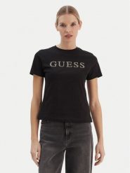 Guess T-Shirt V6RI20 J1314 Czarny Regular Fit. Czarne t-shirty damskie Guess, xs, z aplikacjami, z bawełny, bez kołnierzyka, bez ramiączek. Za 159.99 zł.