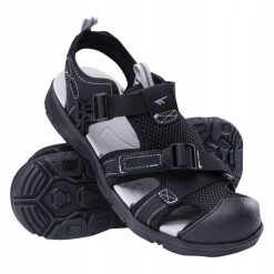 Sandały trekkingowe dla mężczyzn Hi-tec Garry. Czarne sandały męskie Hi-tec, bez wzorów, sportowe, bez zapięcia. W wyprzedaży za 149.99 zł.