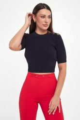 Sweter damski cropped ELISABETTA FRANCHI. Swetry nierozpinane damskie Elisabetta Franchi, bez wzorów, bez kołnierzyka, bez ramiączek. Za 1,289.00 zł.