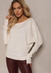 Jasnobeżowy Sweter z Lnem Oversize z Dekoltem w Łódkę Sassista. Brązowe swetry nierozpinane damskie Renee, m, bez wzorów, z jeansu, biznesowe, bez kołnierzyka, bez ramiączek. Za 119.99 zł.