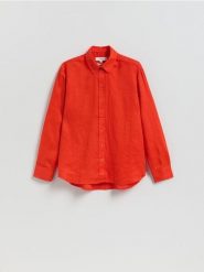 Lniana koszula - pomarańczowy. Brązowe koszule damskie Reserved, l, bez wzorów, z tkaniny, bez kołnierzyka, bez ramiączek. Za 179.99 zł.