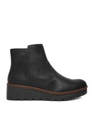 Rieker Botki CEO-X9165-00 Czarny. Czarne botki damskie Rieker, bez wzorów, z materiału, bez obcasa, na koturnie, bez zapięcia. Za 279.99 zł.
