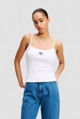 KARL LAGERFELD Biały damski top Ikon Patch Tank Top. Białe topy damskie KARL LAGERFELD, s, bez wzorów, bez kołnierzyka, bez ramiączek. W wyprzedaży za 219.99 zł.