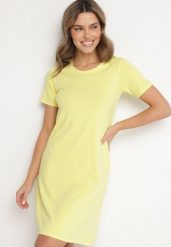 Żółta Bawełniana Sukienka o Kroju Typu T-shirt Nilisea. Żółte sukienki damskie Born2be, l, bez wzorów, z bawełny, bez kołnierzyka, bez ramiączek, mini. Za 34.99 zł.