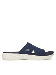 Skechers Klapki On-The-Go 600-Oceanside 140003/NVY Granatowy. Niebieskie klapki damskie Skechers, bez wzorów, z materiału, bez obcasa, bez zapięcia. Za 169.99 zł.