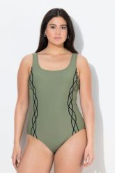 Damskie Strój kąpielowy lamówka bez miękkich miseczek okrągły dekolt. Niebieskie stroje kąpielowe damskie Ulla Popken, plus size, bez wzorów, z elastanu. Za 139.99 zł.